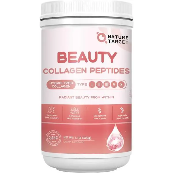NATURE TARGET Beauty Collagen Peptides Powder for Women, Multi Collagen Powder with Vitamin C, Biotin, Hyaluronic Acid – Unflavored, Keto Friendly, Easy Dissolve, Non-GMO, 50 Servings