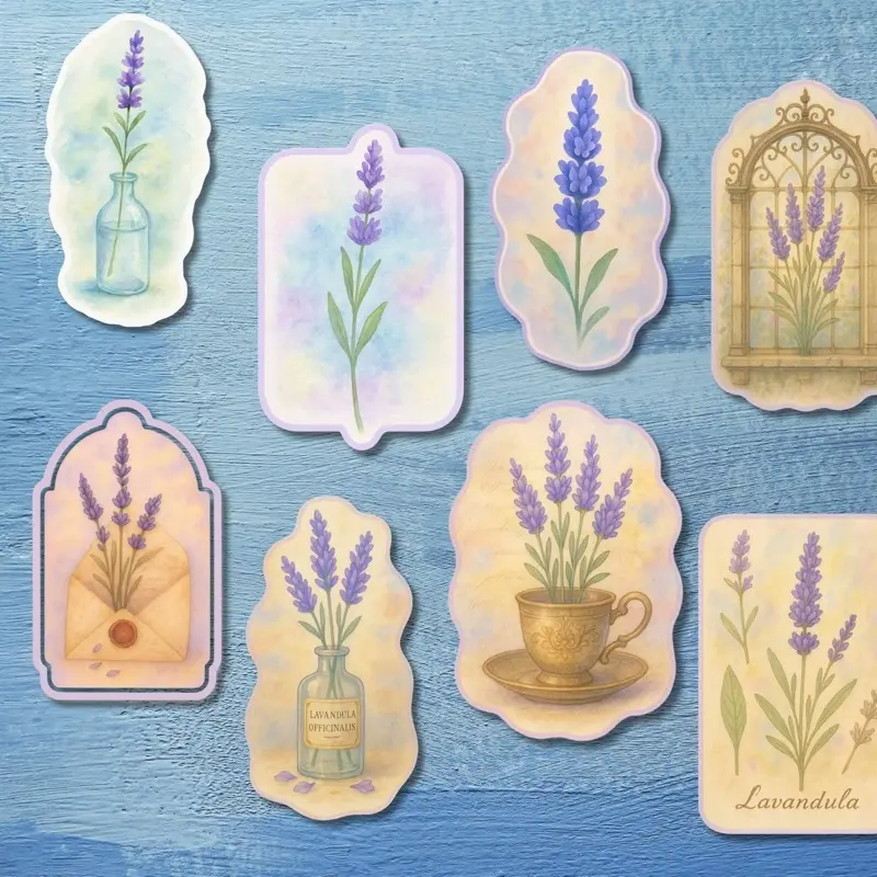 Large Lavender Sticker Set – Vintage Watercolor Floral Stickers, Botanical Ephemera Journals & Scrapbooks, Cottagecore Aesthetic, 10 Piece