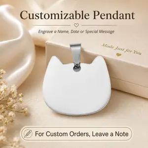 Custom Cat Pendant Necklace, Personalized Engraved Cat Head Necklace, Silver Tone Cute Pet Jewelry Gift for Women Girls, Cat Lover Birthday Valentine Gift