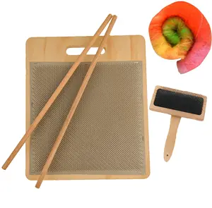 Wool Blending Board and Carding Brush Set for Fiber,Includes 3 Dowel Rods for Easy Drafting & Rolag Removal, Felt Needle Project Wool Craft