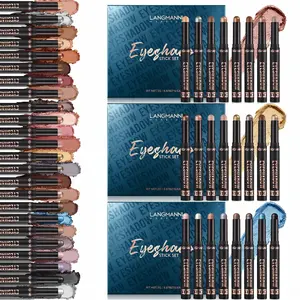 LANGMANNI 8-Color Shimmer Eyeshadow Stick Set, Long-Lasting Cream Eye Makeup