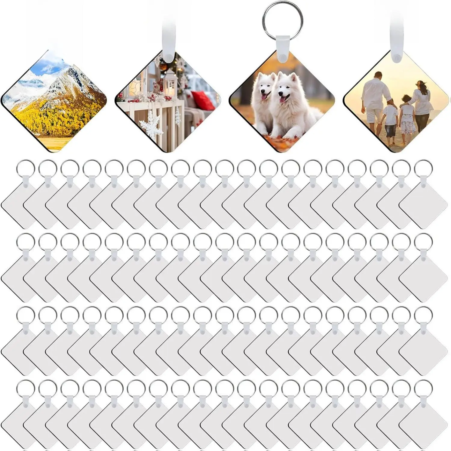 240Pcs Sublimation Keychain Blanks Double Sides 80 MDF Sublimation Keychains Blank with 160 Rings and Clips High Quality Material Square Design for DIY Projects and Gifts