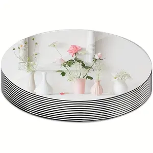 7-piece decorative tray set, 25cm round acrylic mirror tray, candle holder, suitable as a centerpiece decoration for dining tables, wedding decorations, birthdays, parties, and photography props