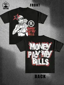 Men'S Summer Round Neck Short Sleeved Casual Pure Cotton Print MONEY PAY MY BILLS - 100% Cotton 180g Double-Sided Print, Relaxed Fit Unisex Casual Tee for Men & Women, Machine Washable, Cute T Shirts, Allseason Apparel, Crop Circulation Style