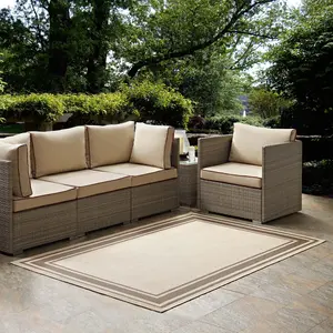 Modway Rim Solid Border 5x8 Indoor and Outdoor Area Rug in Light and Dark Beige