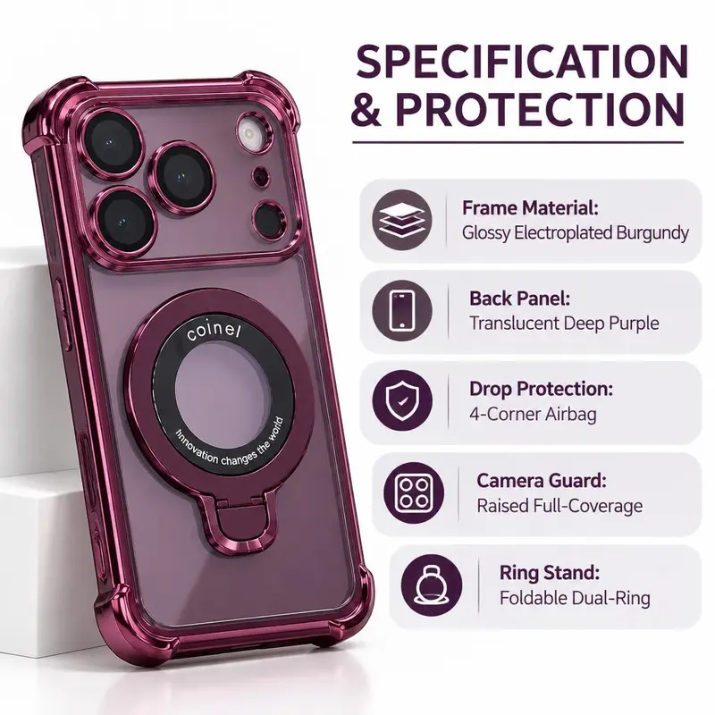 [2nd Big Deals] NganGee MagSafe Plastic Phone Case Cover - Shockproof Anti-Drop Casing for iPhone 12-17, 4-Corner Thick Drop-Proof Cushion, with Sticky Stand Bracket Kickstand, Mobile Phone Accessory