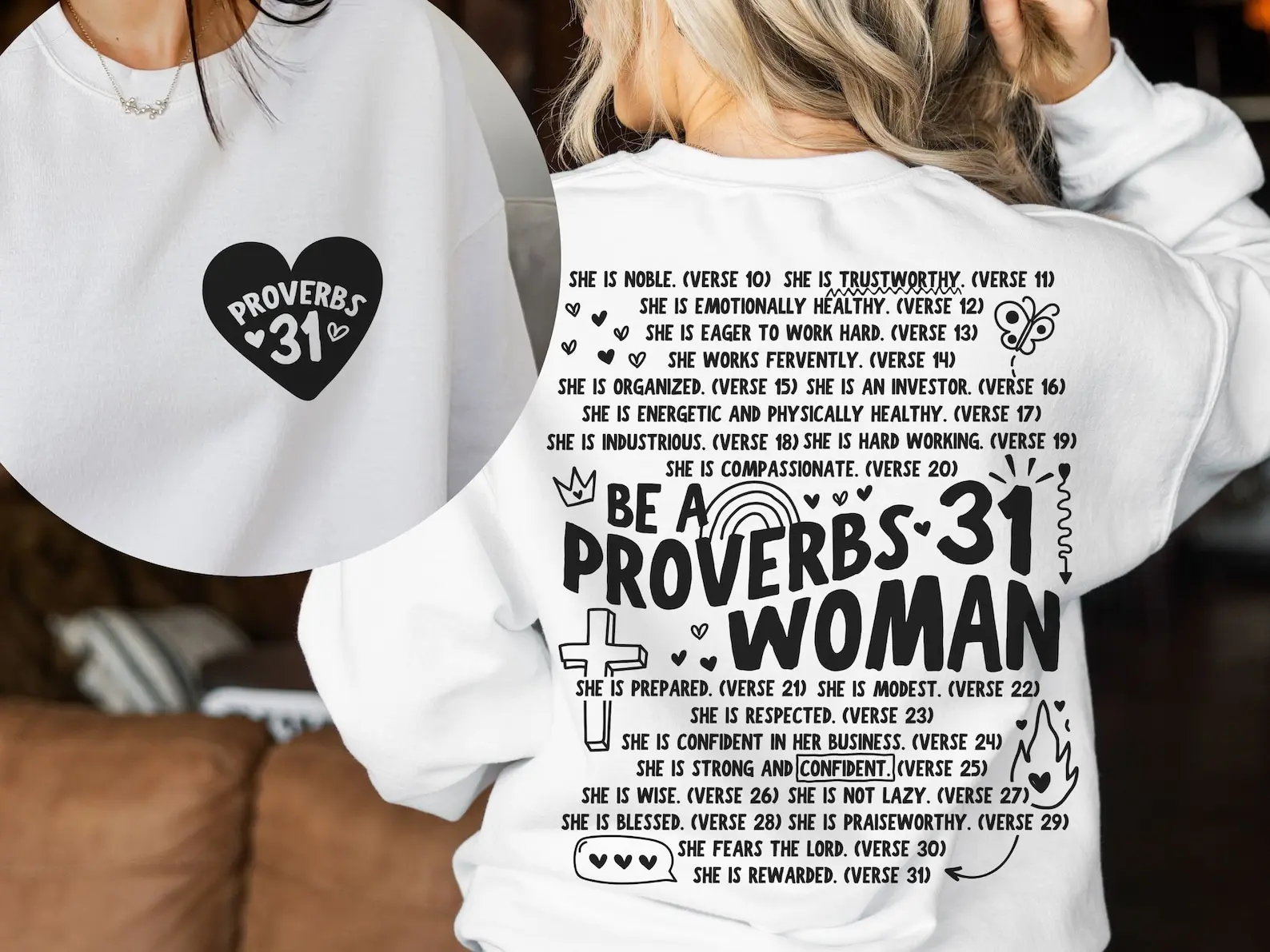 Proverbs 31 Woman Sweater Hoodie Tshirt, Vintage Bible Affirmations Shirt, Gift for Women and Men, Family, Bestfriend