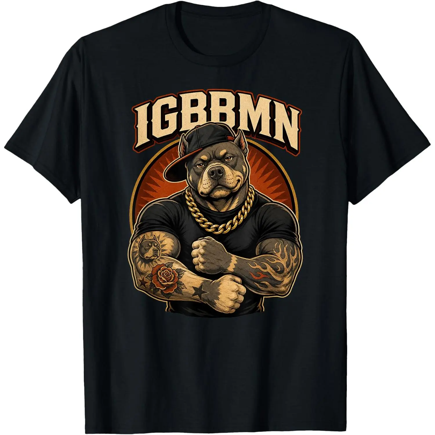 100%cotton IGBBMN Its Gonna Be Bad Man Funny Pitbull Dog Tattoo Meme T-Shirt