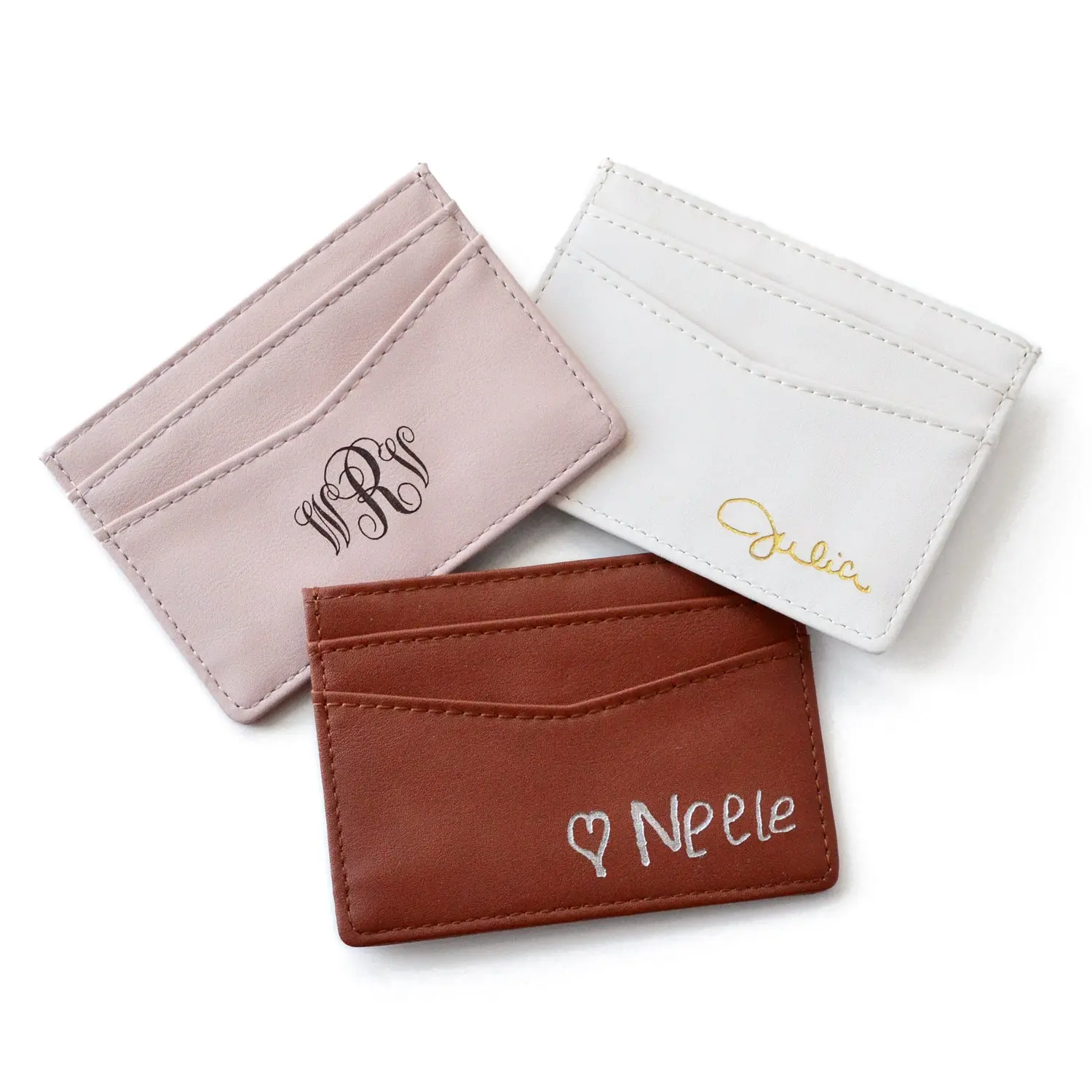 Personalized PU Vegan Leather Cardholder, Monogram or Signature Custom Engraved Card Wallet, Holder for Credit and Debit Cards