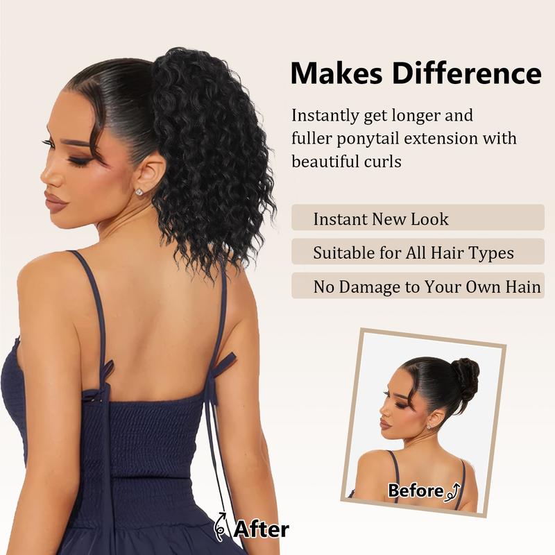 Ponytail Extension 12" Short Claw Ponytail Extension Wavy Curly Jaw Clip in Pony tails Hair Extension Natural Synthetic Hairpiece for Women