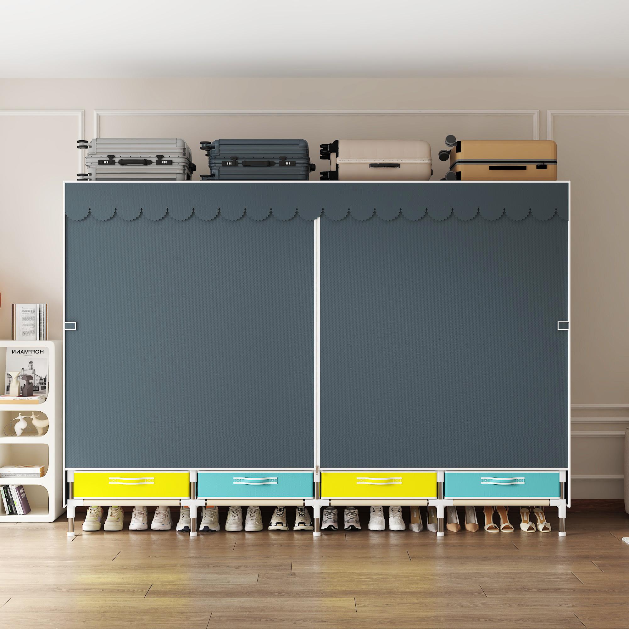 Portable Wardrobe with Drawers, Large Bedroom Suspension Storage Closet Portable Clothes Closet Wardrobe Storage Organizer ( Size:78.7* 17.7 * 66.9inch ).