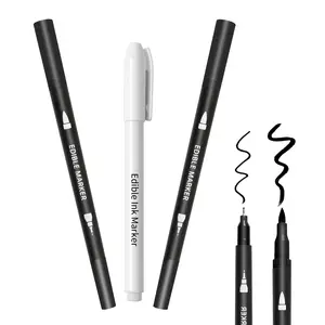 Edible Markers 3Pcs Black & White Food Coloring Pens Double-Sided Fine & Thick Tips Edible Food Pens for Cookie Decorating Fondant Cakes Desserts Easter Eggs