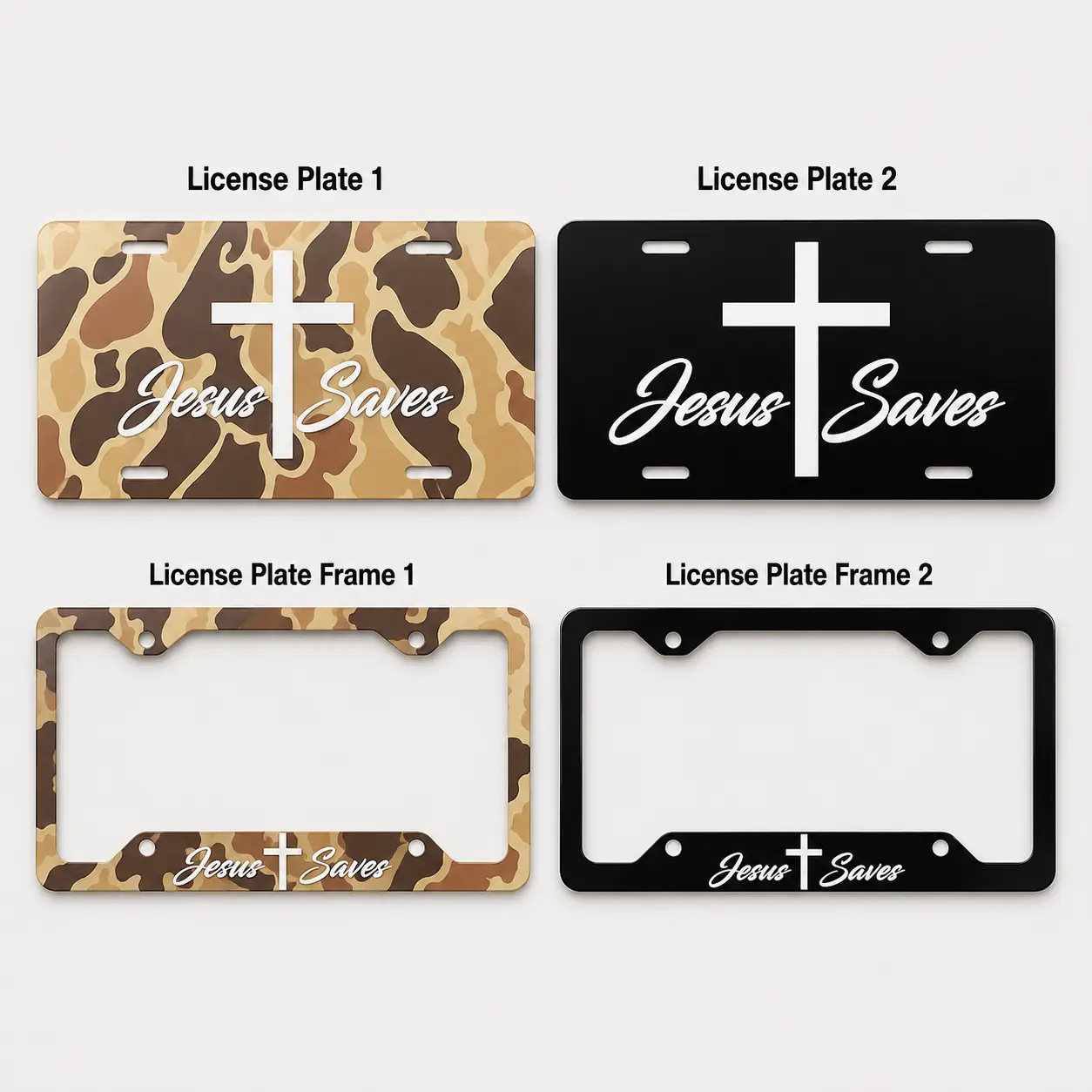 Jesus Saves License Plate and License Plate Frame Set, Christian Cross Car Tag, Faith Auto Accessory, Religious Gift for Christians