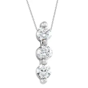 1/2Ct Diamond Necklace Three Stone Pendant in 10k White or Yellow Gold