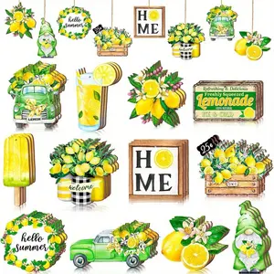 24-Piece Summer Decor Set, Wooden Dwarf Pendants with Rope, Tree Decoration, Home Lemon Party Ornament, Festive Garden Accessories, Flower Wreaths, Lemonade Jars, Lemonade Box, Lemonade Sign