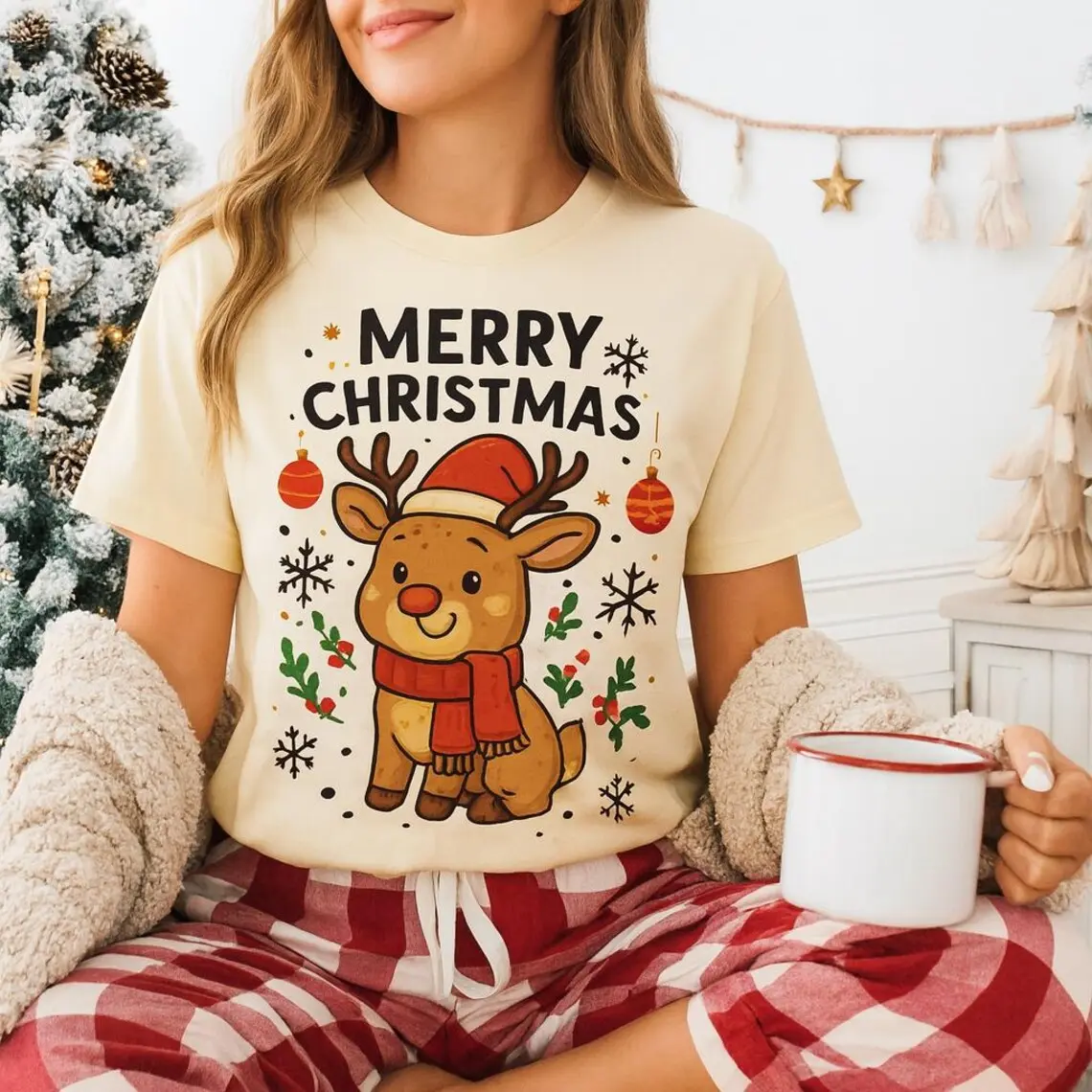 Merry Christmas Reindeer T-shirt Unisex Holiday Tee