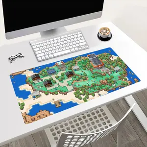 Game Map Gaming Mouse Pad Desk Pad Pixel Art Streets Buildings Grass Large Gaming Mouse Mat with Stitched Edges,Non-Slip Waterproof Rubber Base Mouse Mat 31.5"x15.7"