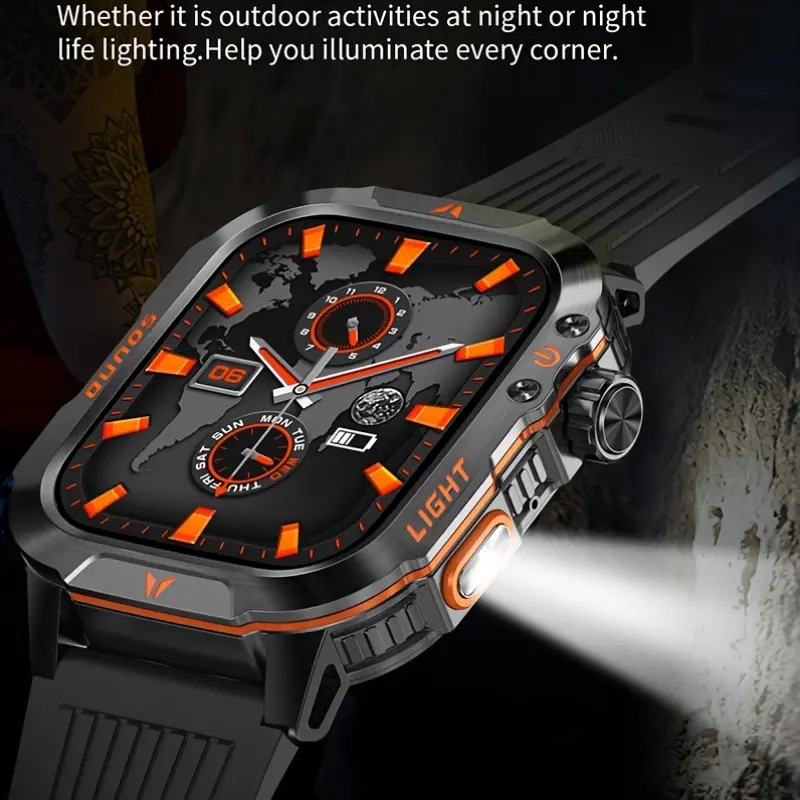 2.01-inch High-definition Large-screen Smartwatch, Smart Wireless For Making And Receiving Calls, Fitness Tracker, Calorie Consumption Pedometer, Deeply Waterproof LED Lighting Lamp, Outdoor Compass, Suitable For Android/Apple Phones