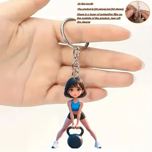 2D Flat, 1pc Sporty Acrylic Keychain - Cute 2D Flat Design of Girl with Blue Shorts & White Sneakers, Perfect Gift for Men, Fitness-Inspired Accessory, Key Organizer| Stylish Key Accessory| Durable Clasp, 2D Flat