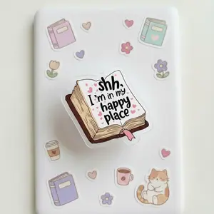 "I'm In My Happy Place" Book Sticker - Cute Bookish Vinyl Decal for Book Lovers, Kindle Decor, Reading Journal - Aesthetic Bookworm Gift for Her