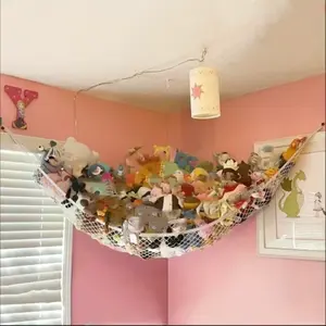 Hollow Out Design Toy Storage Hammock,Wall Corner Mesh Toy Net Toy Storage Organizer, Home Hanging Organiser for Cozy Bedroom