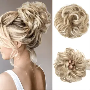 Large Messy Bun Hair Piece Wavy Curly Synthetic Chignon Ponytail Hair Extension, Thick Updo Hairpiece for Women, Easy Clip-On Scrunchie Style, Perfect for Everyday, Parties, or Special Occasions, Dirty Blonde