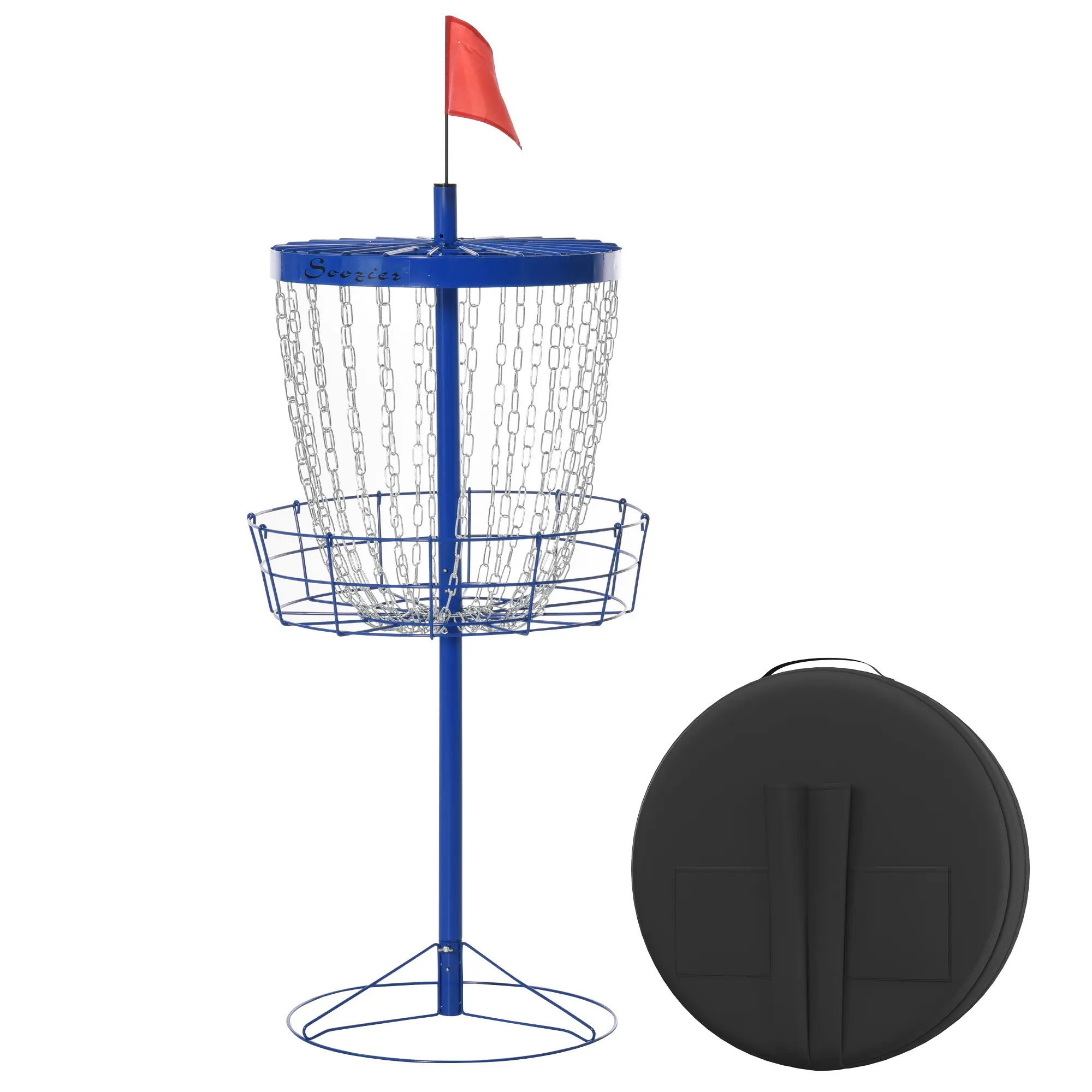 Soozier Disc Golf Basket, Portable Powder-Coat Metal Goal with Travel Bag, 24 High Visibility Chains, Outdoor Ready Golf Accessories, Dark Blue