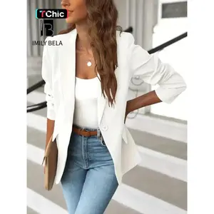 Women's Solid Button Lapel Collar Blazer, Elegant Business Suits Outerwear for Work Office Business, Minimalist Ladies Spring & Fall Clothes, Womenswear, Solid Color Blazer