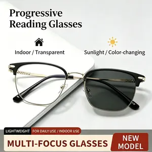 High-Definition Eye Protection Reading Glasses Progressive for Men/Women Blue Light Filter Silicone Nose Pads Ergonomic Smart Photochromic UV Protection Two-in-One Glasses