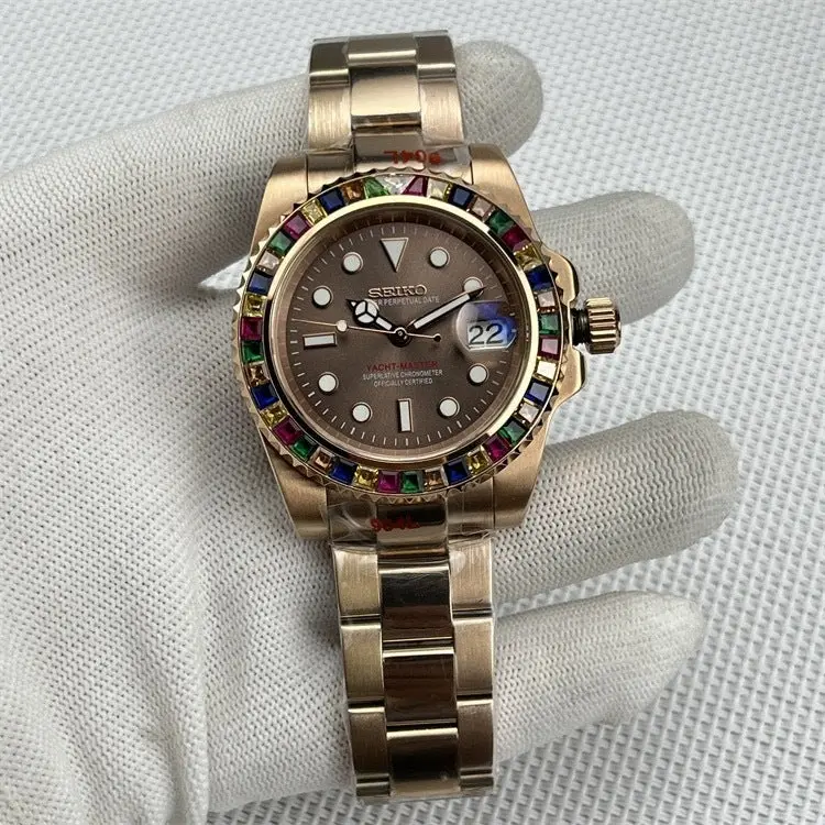 Seiko Yacht-Master Rose Gold Diamond Bezel Mod Watch