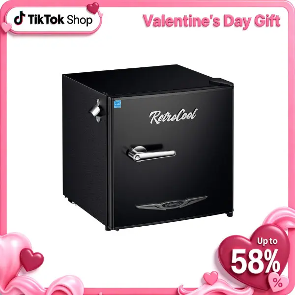 Upstreman retro mini fridges 1.7 Cu.Ft Pink Classic Metal Handle Side Bottle Opener Adjustable Thermostat Energy Saving Compact Refrigerator for Office Bedroom Dorm FR17 Pro Freezer pantry drink fridge skincare fridge