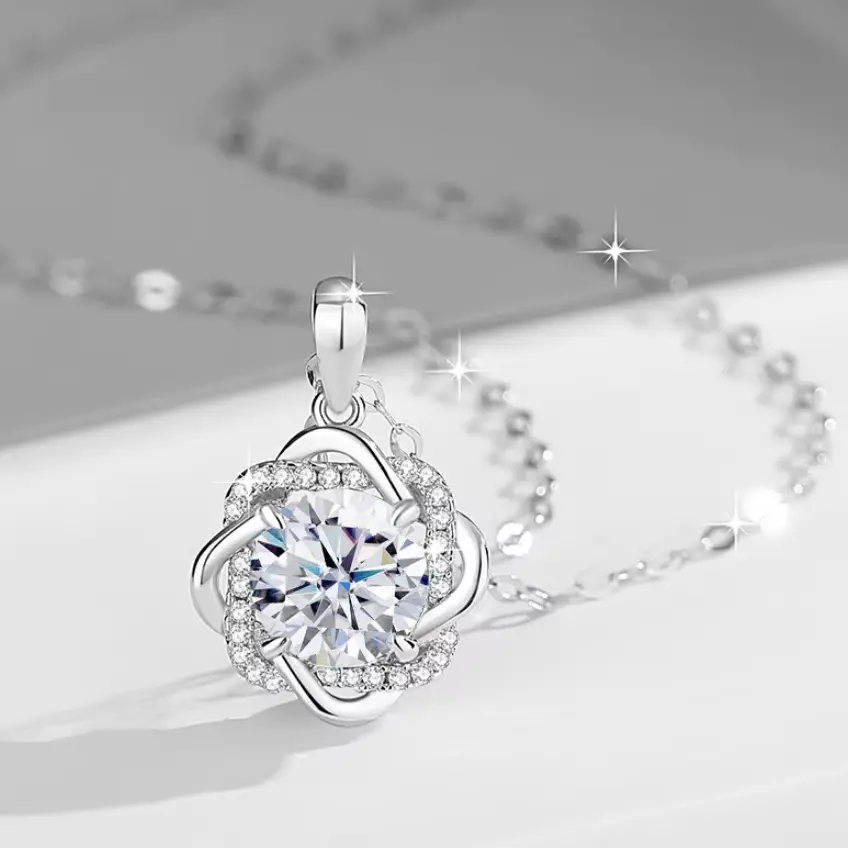 18K 925 Sterling Silver 3CT Moissanite Infinity Star Necklace & Earrings Set