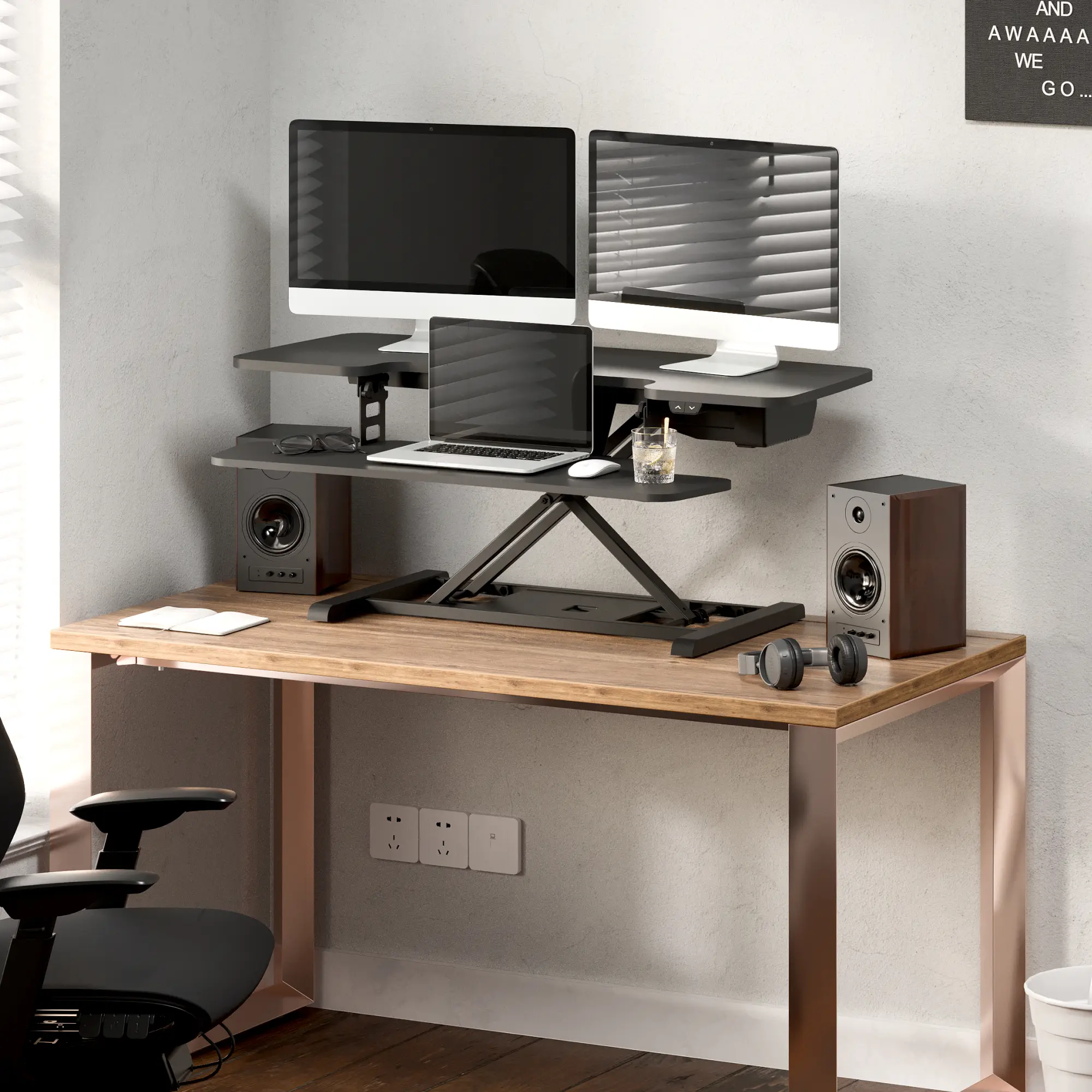 FLEXISPOT Motorized Ergonomic Computer Working Desk Converter - 32/35/40/42 in Height-Adjustable Riser with Keyboard Tray, 55 lbs Weight Capacity, Quiet Lift System, Dual Monitor Mount for Office Use (Ergonomic Desk Setup, Dual Monitor Setup)