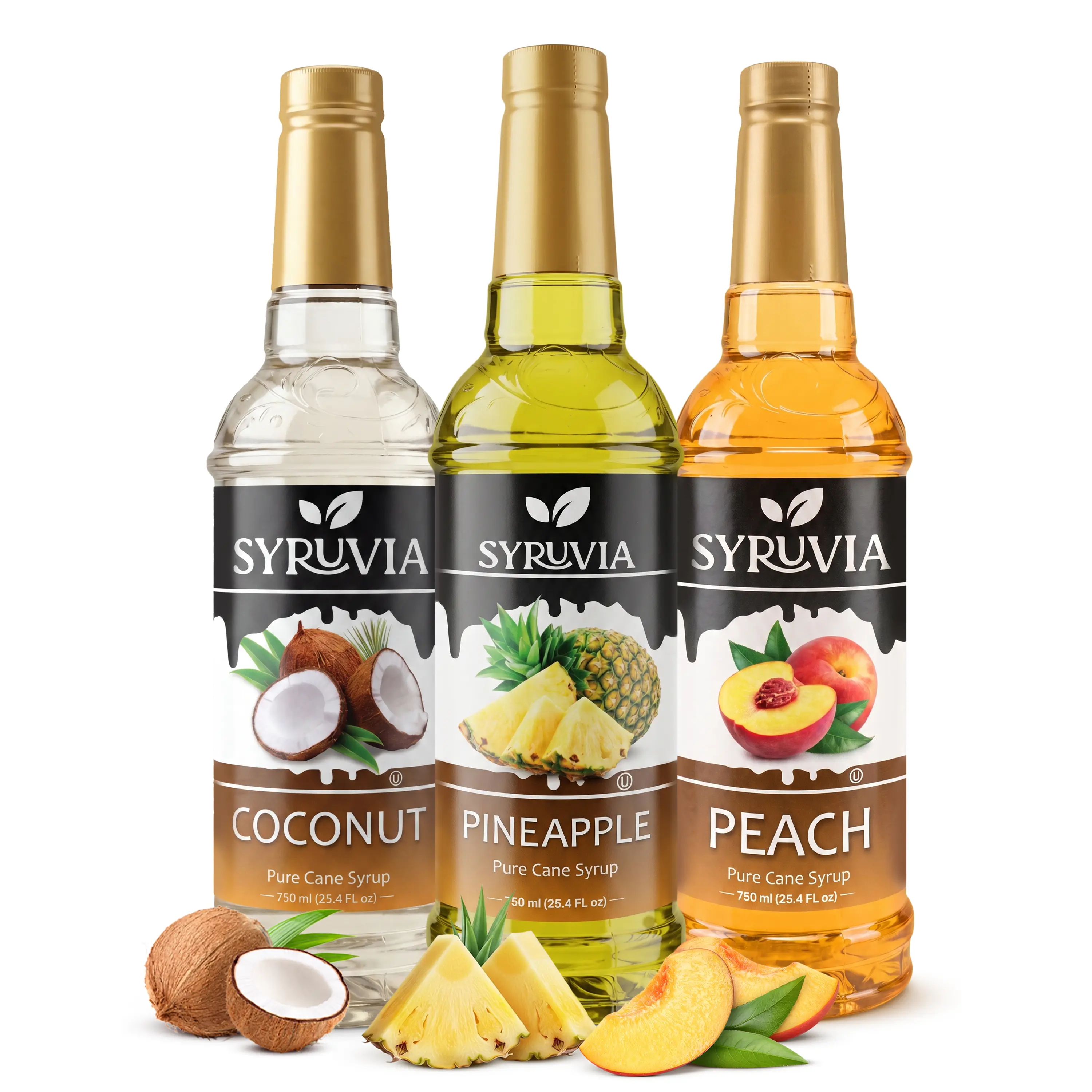 Syruvia Variety Pack - Coconut, Peach & Pineapple Syrup 25.4 Fl oz (3-Pack)