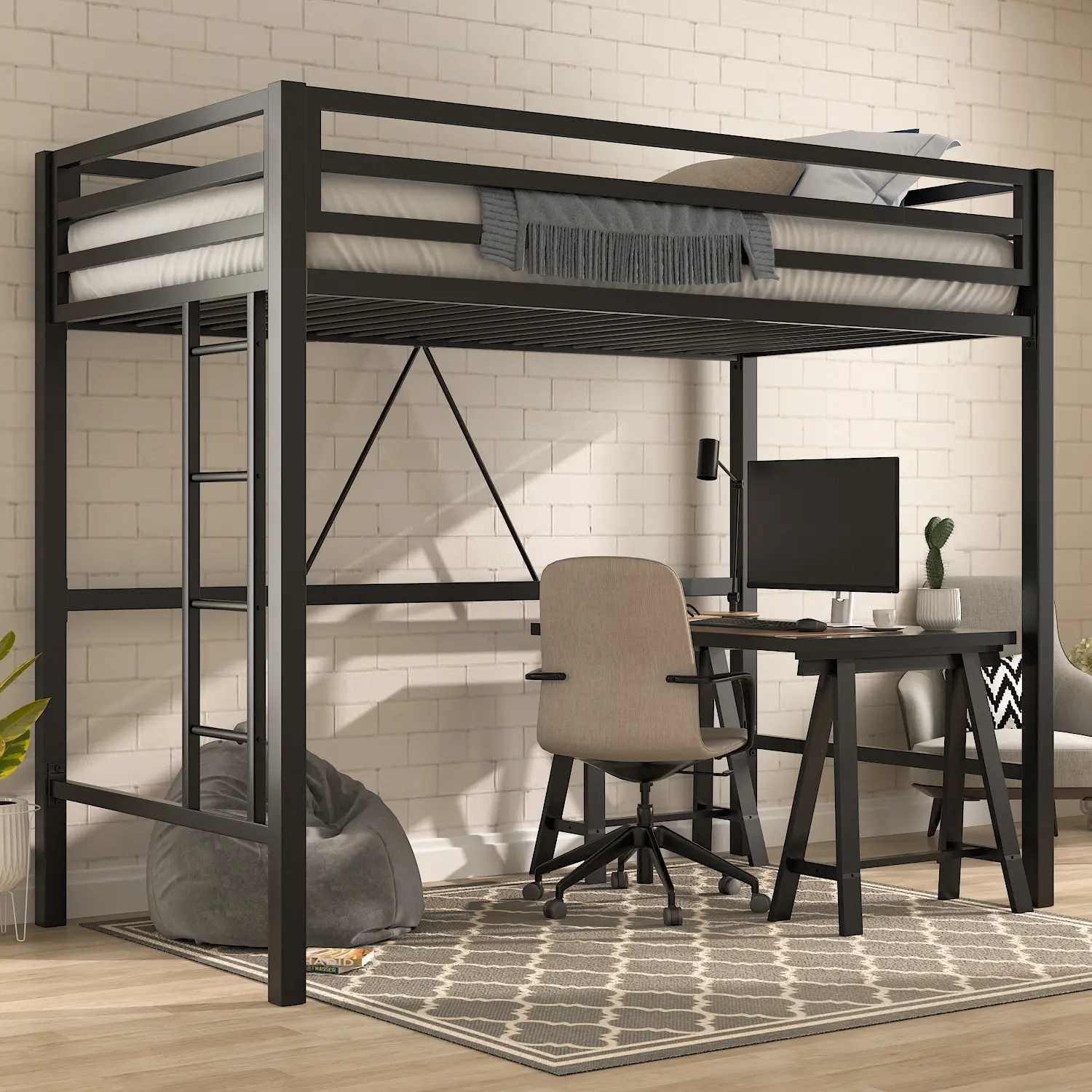 MUTICOR Metal Loft Bed Twin Size with Safety Guardrail&Removable Ladder,【Frame Only No Mattress】Space-Saving Bed for Bedroom/Dorm#TikTokShopDealsforYouDays#DealsforYouDays#Summervibes#Summergarden