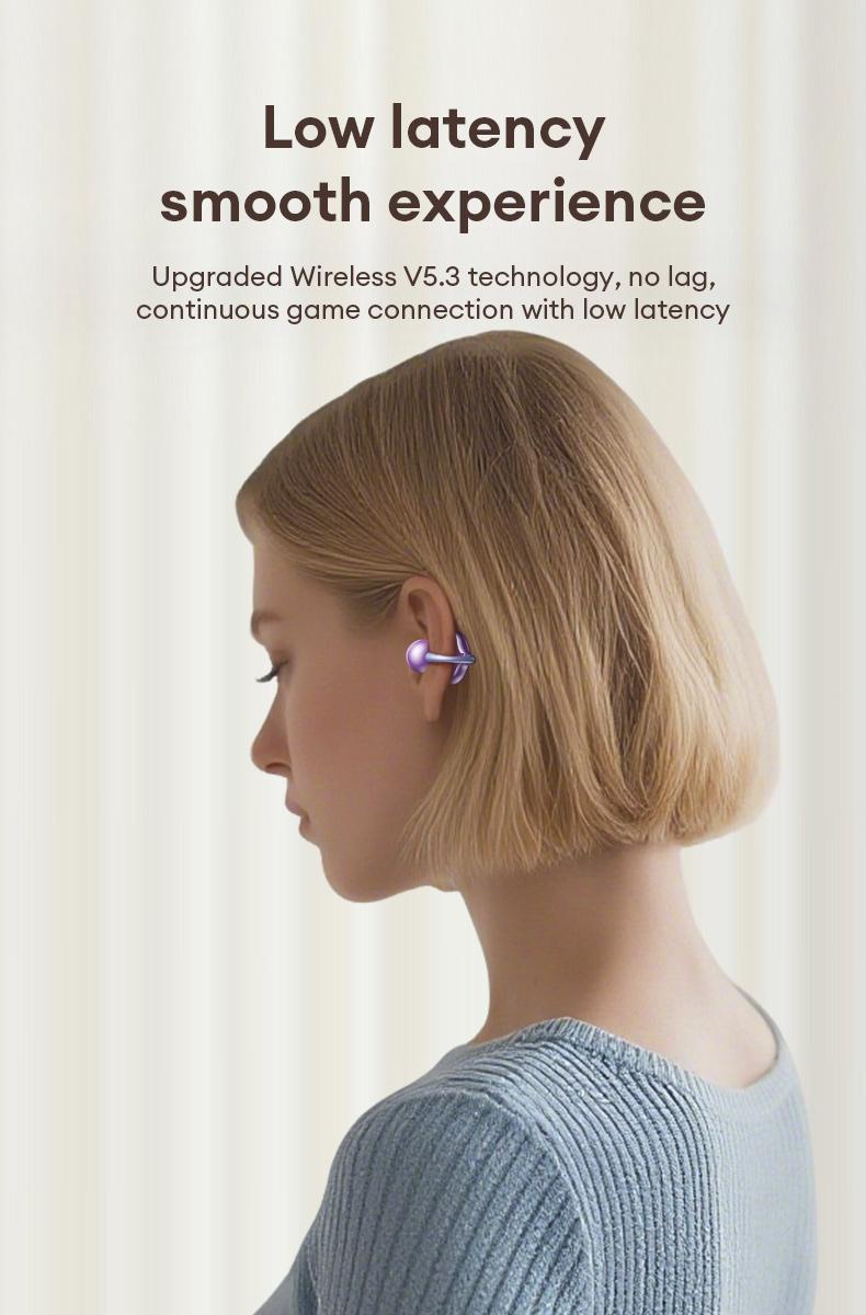 AOC ACD2544 Clip-On Wireless Headphones with 2025 Bluetooth 6.0 for Faster, Stable Connection & Low Power Use, Panoramic Stereo Sound, HD Audio, Ergonomic Design, Comfortable Fit, Life-Level Waterproof & Sweatproof Multifunctional Earbuds Electronic