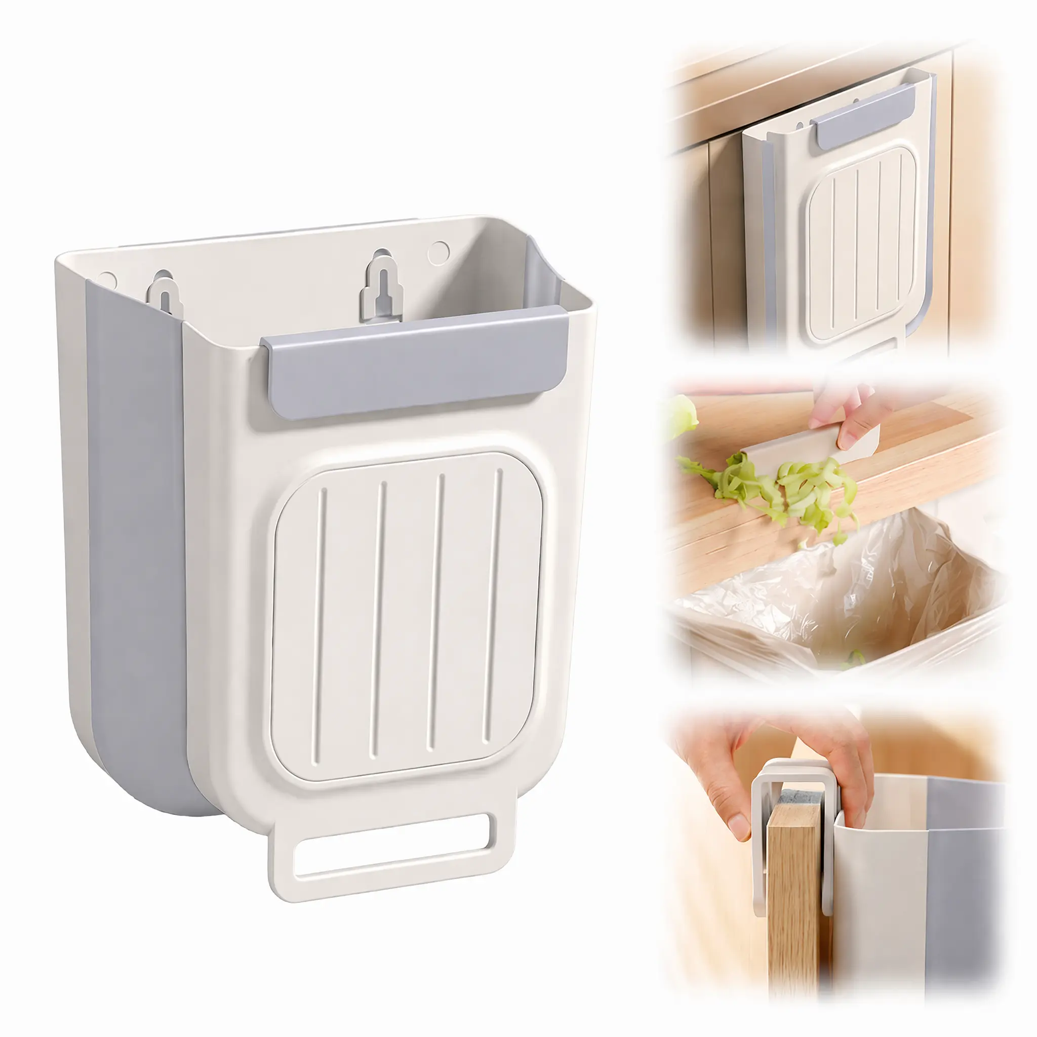 Hanging Trash Can for Kitchen Cabinet Door - Space-Saving Collapsible Waste Bin for Kitchen, Bathroom