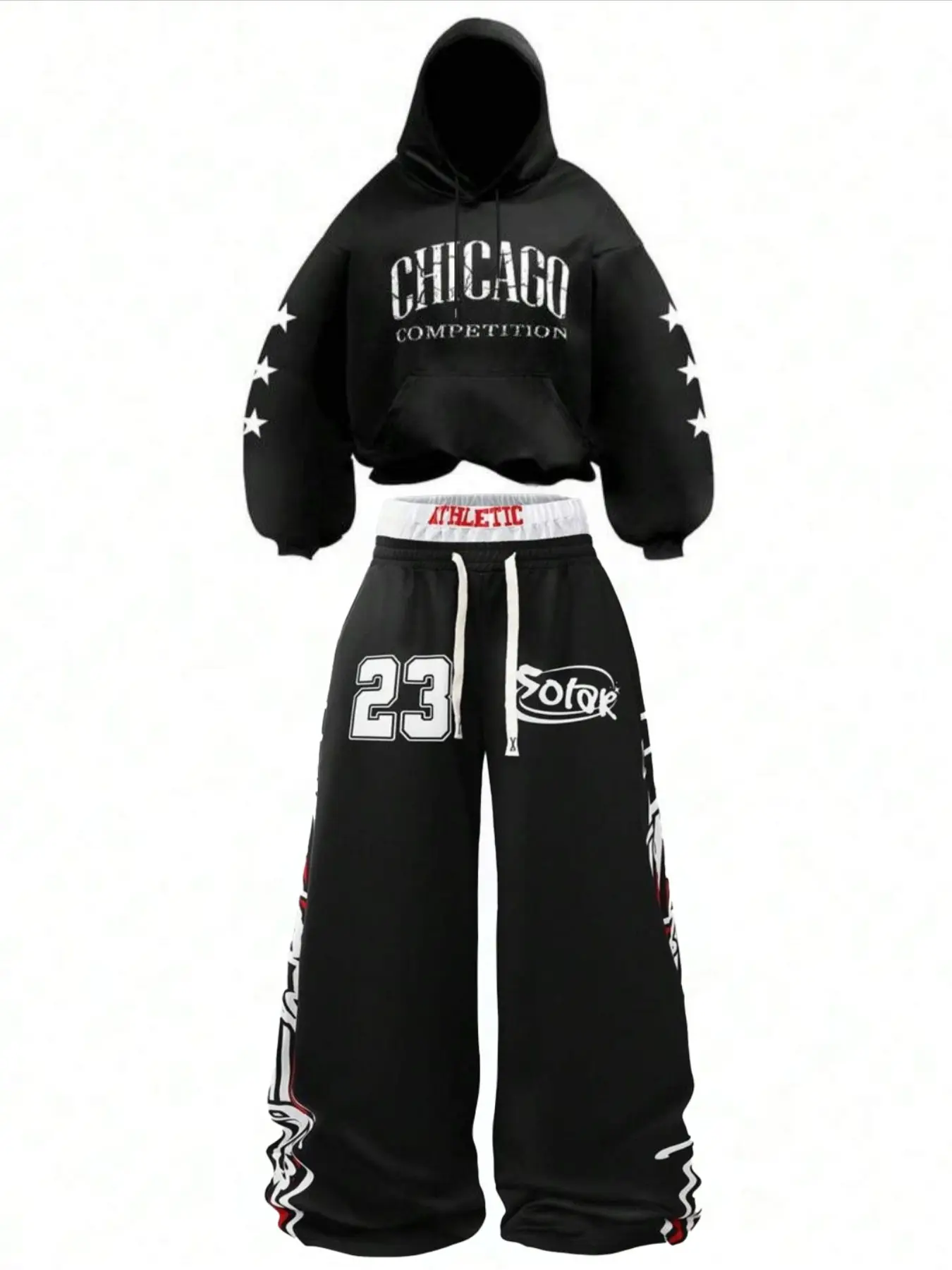 Chicago 23 Men's Hoodie & Baggy Pants Tracksuit, Y2K Streetwear, Sporty Fitted Design, Fall Winter Season, Retro Style, Athletic Tracksuit Set, Athleisure Tracksuit Outfit