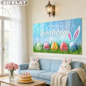 2D FLAT 1 Count Tapestries Easter Birthday Backdrop Banner, 120x180cm/47.24x70.87 Inch Durable Polyester Fabric Spring Holiday Easter Birthday Party Photography Background, Easter Birthday Party Decoration