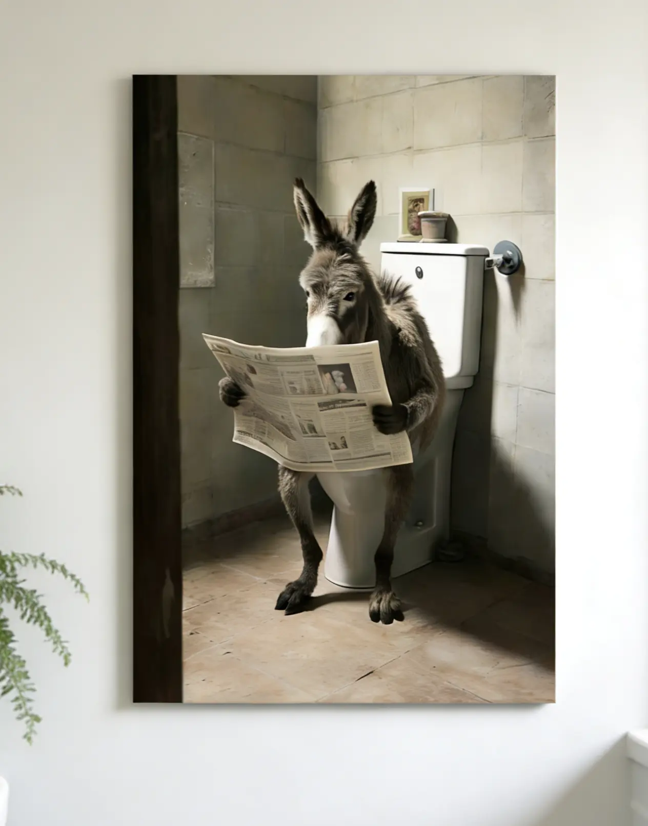 Kitschy Donkey Newspaper Canvas Decorative Print - Wall Mural Prints for Home Decor, Bathroom, Living Room - Unique Creative Gift Ornament for Bedroom, Office, Dining Room, Decorative Prints