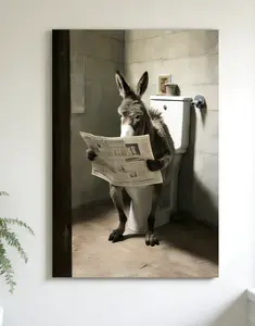Kitschy Donkey Newspaper Canvas Print Aesthetic Bathroom Wall Art Mural Decoration Unique Creative Wall Art for Living Room Bedroom Office Dining Room Perfect Gift Ornaments Decor