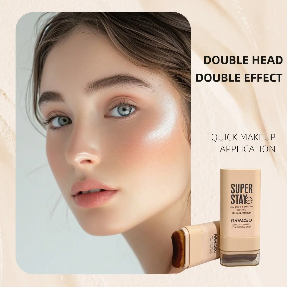 Non-sticky Oil-control Foundation Stick, with Dual-head Eraser Design, Long-lasting Without Smudging, Moisturizing and Concealing, A Professional Cosmetic Product for Creating Perfect Base Makeup.