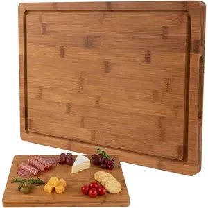 Bamboo Cutting Board, 1" Thick Duty Wood Chopping Board for,-in Deep Juice and Handles, Reversible Charcuterie Board for Meat BBQ, Gift for Housewarming, 17x12''