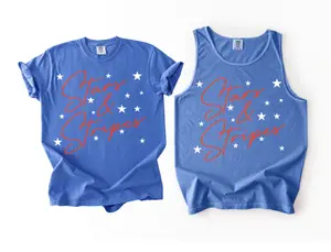 Stars and Stripes USA 4th of July Memorial Day Puff Print Tshirt Tank and Sweatshirt for Women's Wear Tops - Womenswear
