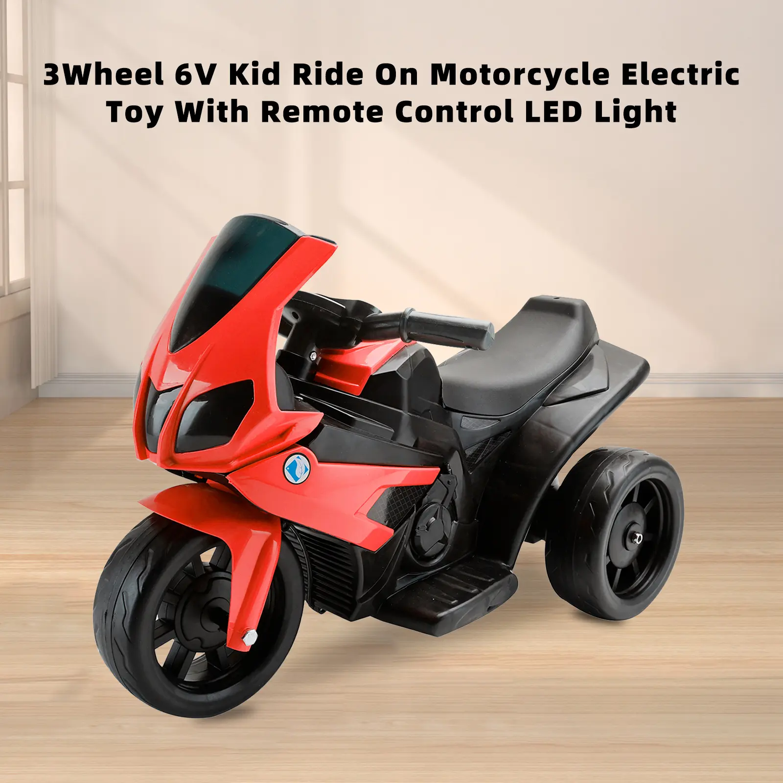 3Wheel 6V Kid Ride On Motorcycle Electric Toy With Remote Control LED Light Red Blue