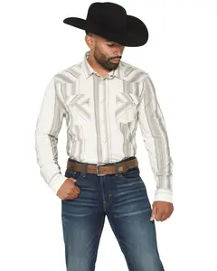 Panhandle Men's Vintage Stripe Print Long Sleeve Snap Western Shirt - Pmn2s06920