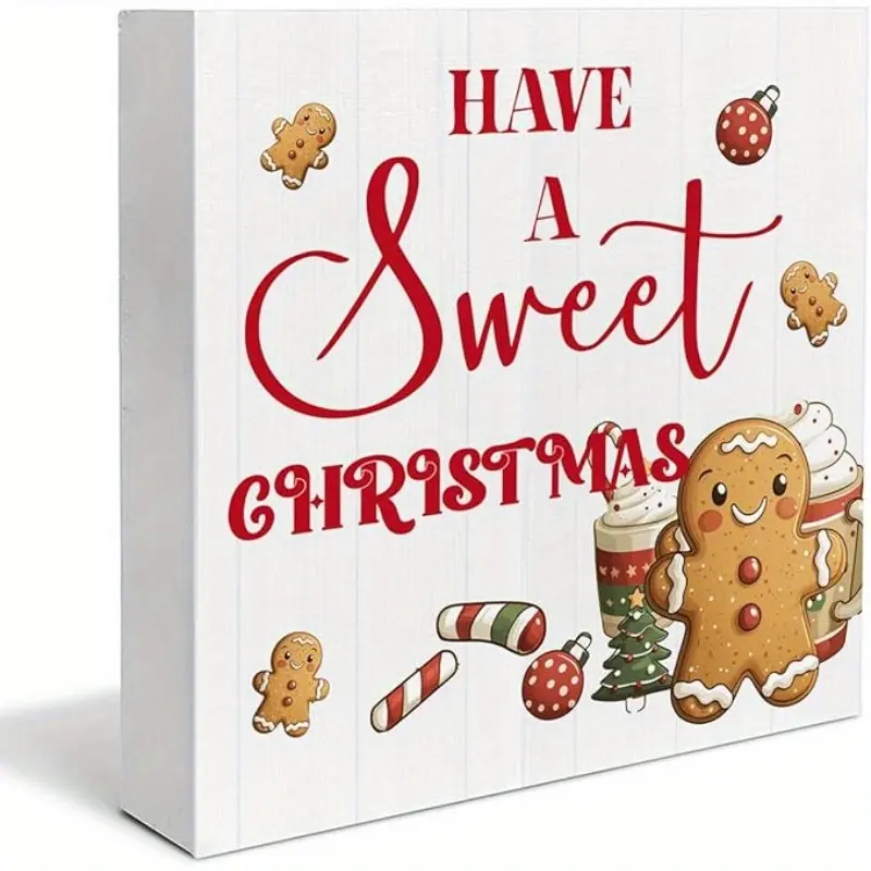 Christmas Kitchen Decorations, Hot Cocoa Wooden Sign Gingerbread Decor, Farmhouse Christmas Wooden Block Sign, Christmas Home Decor for Table Shelf 5 x 5 Inch