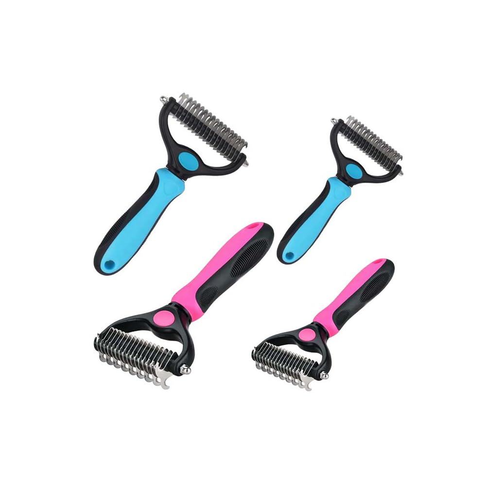Pet Grooming Brush-Double Sided Hurtless Shedding and Dematting Undercoat Rake Comb for Dogs and Cats, No More Nasty Shedding or Flying Hair