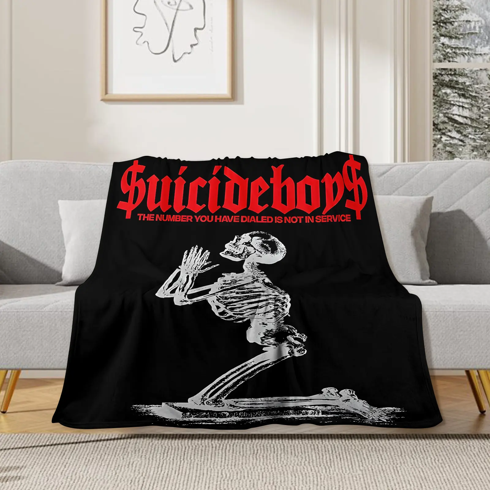 Suicideboy-Themed Flannel Throw Blanket, Soft Warm Durable Fabric, Ideal Gift for Music Fans, Cozy Home Decor