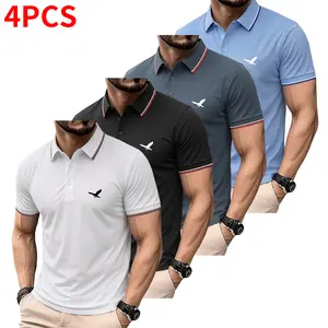 4-piece set: men’s summer polo shirts, golf shirts, short sleeves for everyday wear, outdoor activities, and vacations; soft, breathable short sleeves; men’s short sleeves; menswear